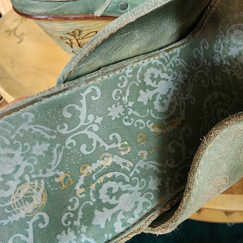 Neosens EU 38 US 7.5 8 Anthropologie Green Leather Wedge Sandals Mules Boho